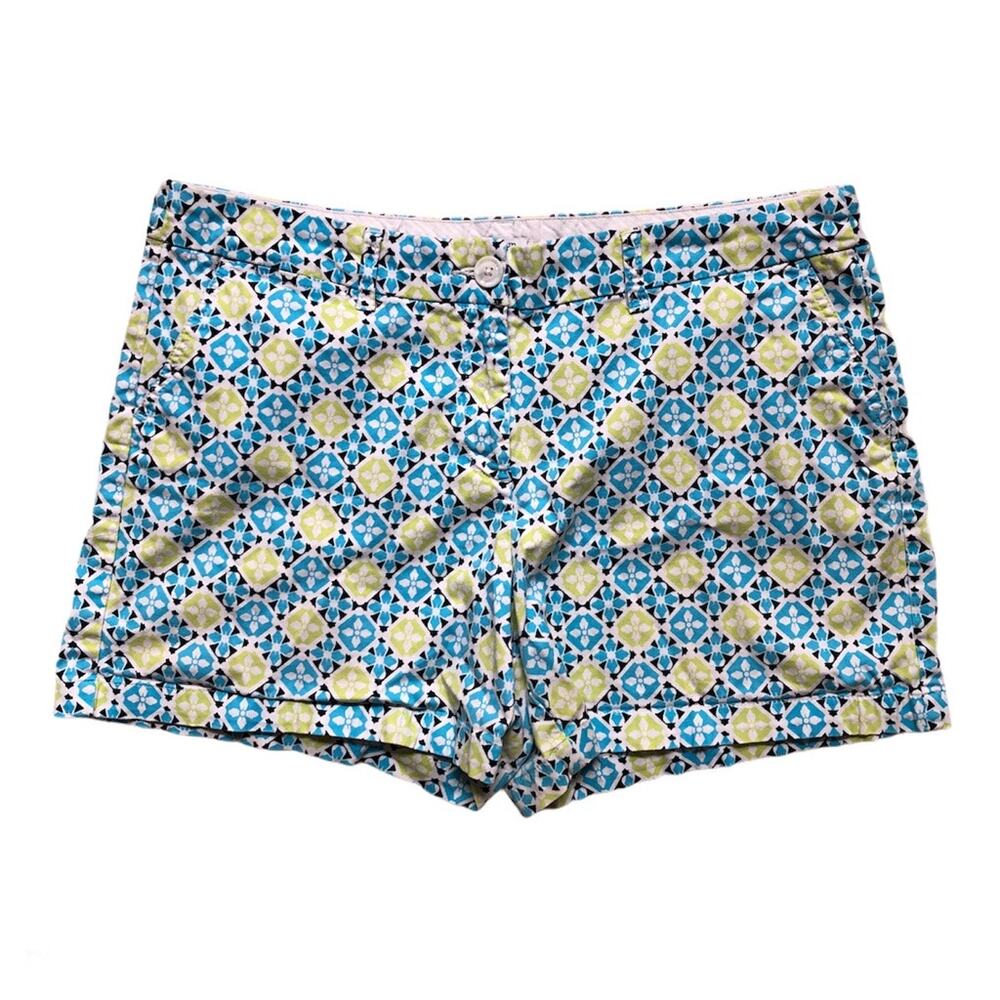 Crown & Ivy Patterned Shorts Pockets Cotton Green Blue Women's 16